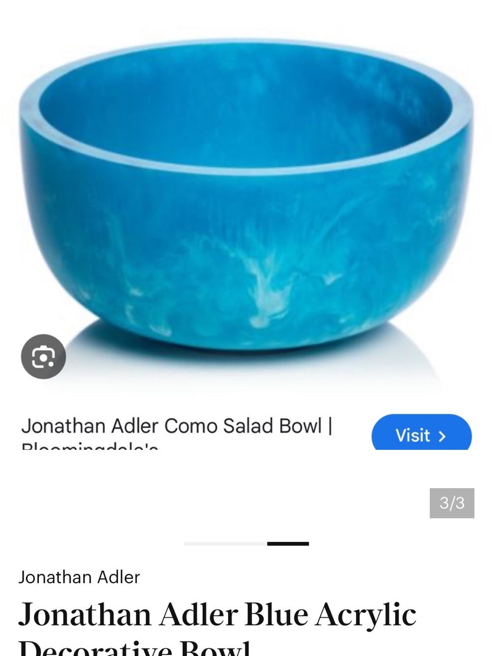 Jonathan Adler Turquoise Acrylic Como Bowl, New without box